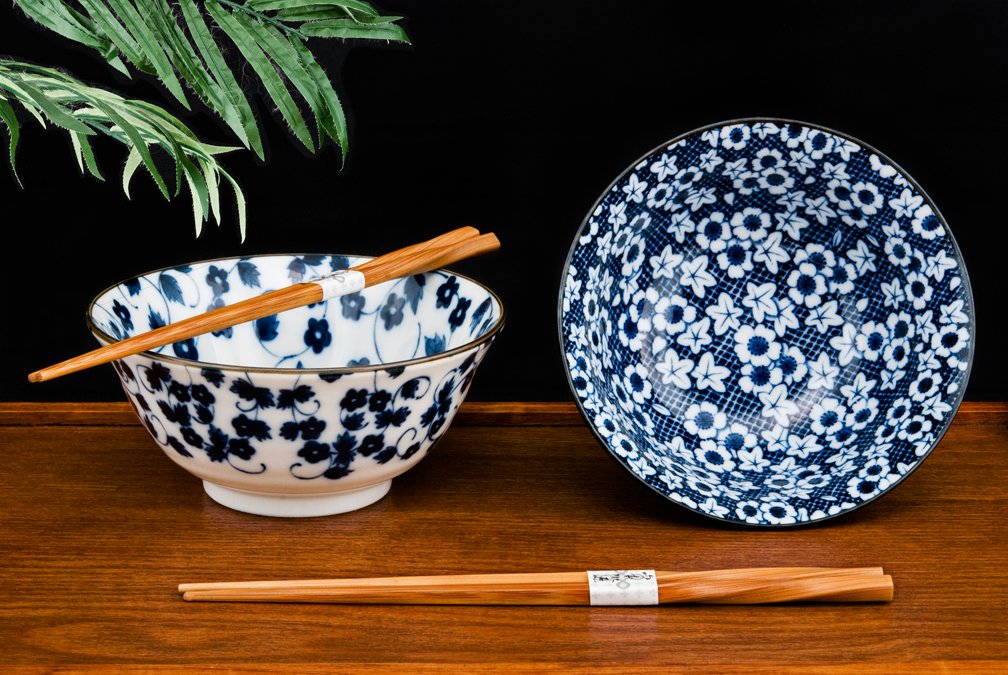 Hinomaru Collection Quality Japanese Rice or Noodle Bowls 6" Diameter Multi Purpose Tayo Bowl Set of 2 with Chopsticks Gift Set Imported From Japan Multi unknown
