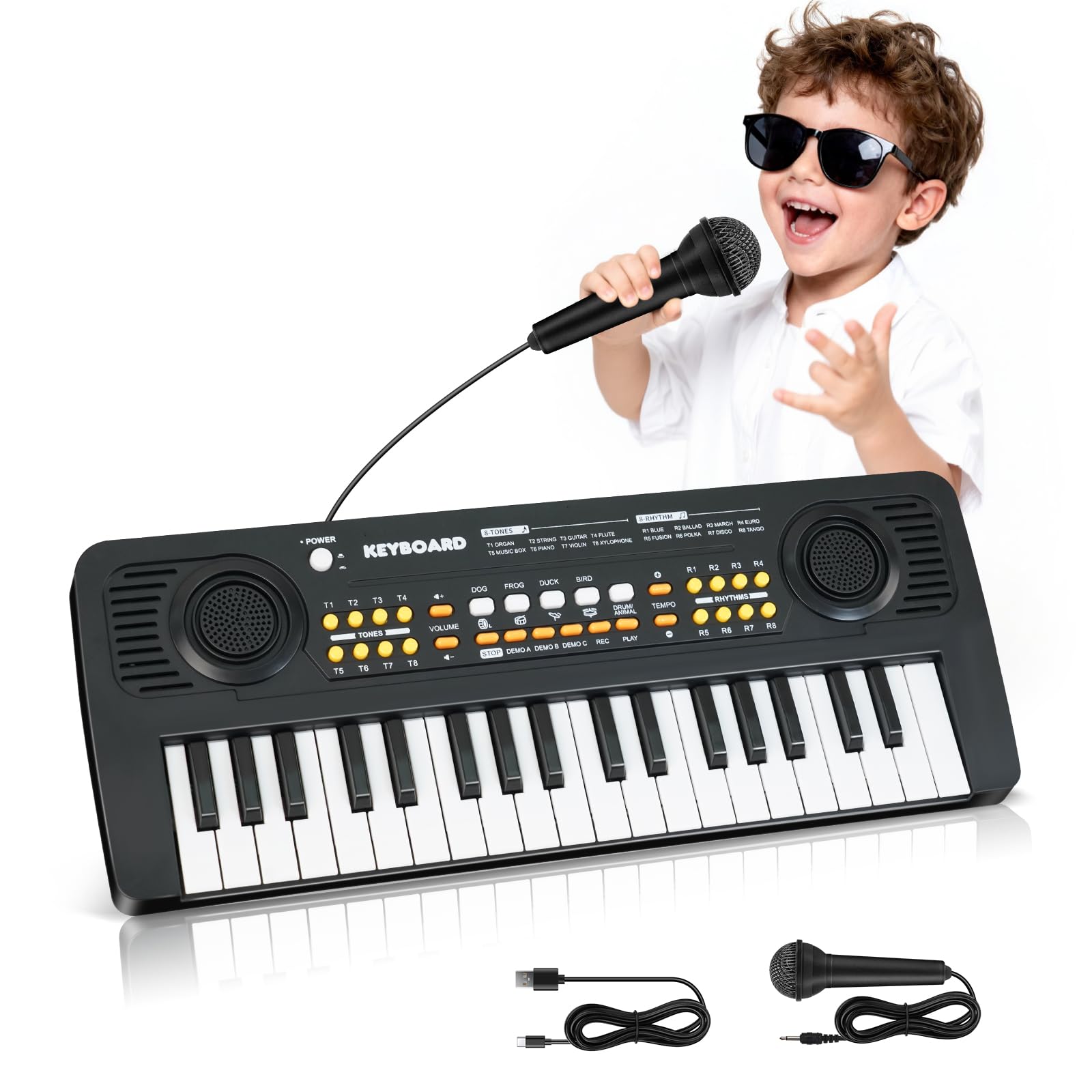Clavier Piano Enfants 37 Touches avec Microphone Jouets pour 3 4 5 6 – Noir - Les Beatles, Paul McCartney, John Lennon, RIngo Starr, George Harrison Clavier Piano Enfants 37 Touches avec Microphone Jouets pour 3 4 5 6 - Noir