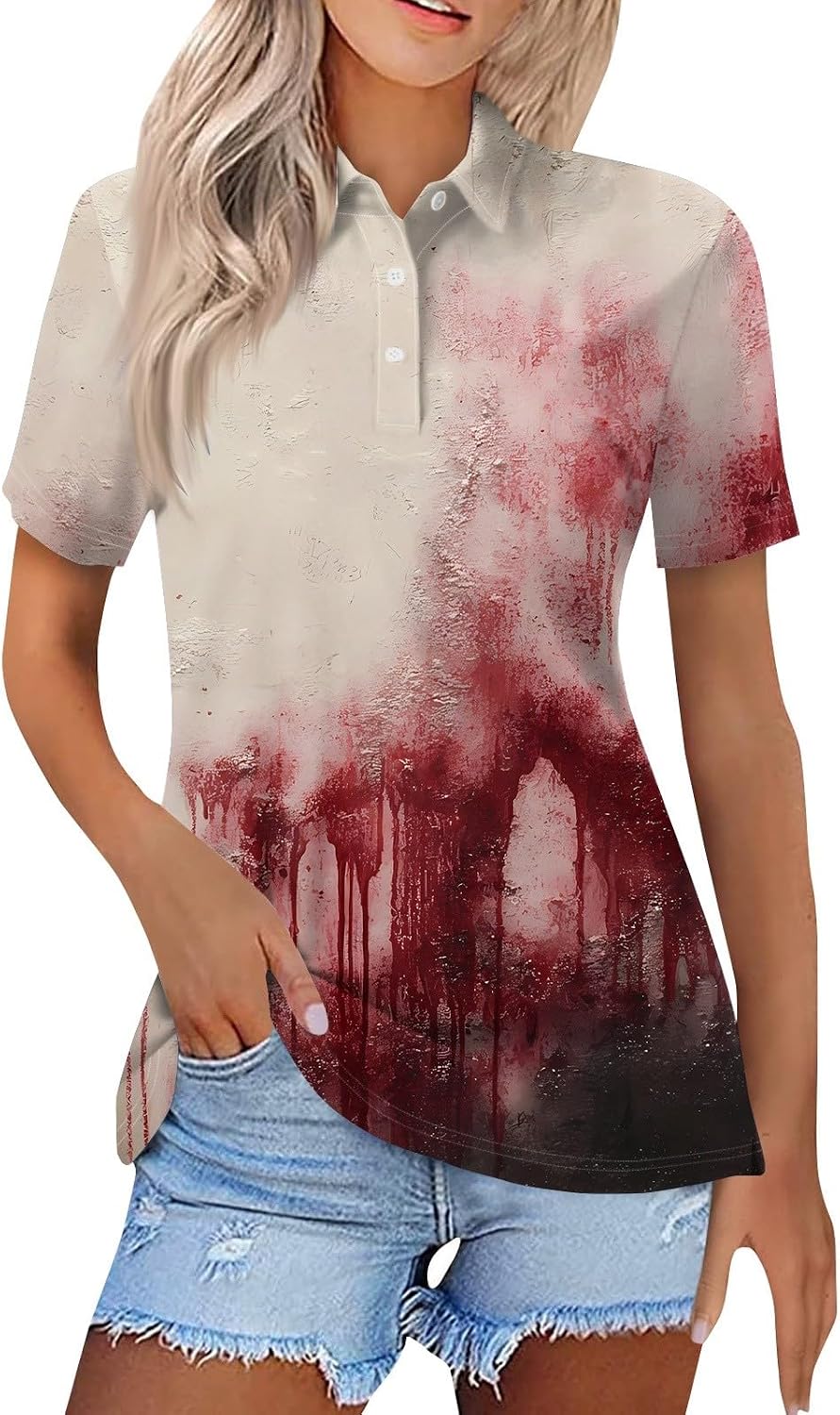 Women's Halloween Polo Shirts, Fall Casual Short Sleeve Cute Tops, S-2XL
