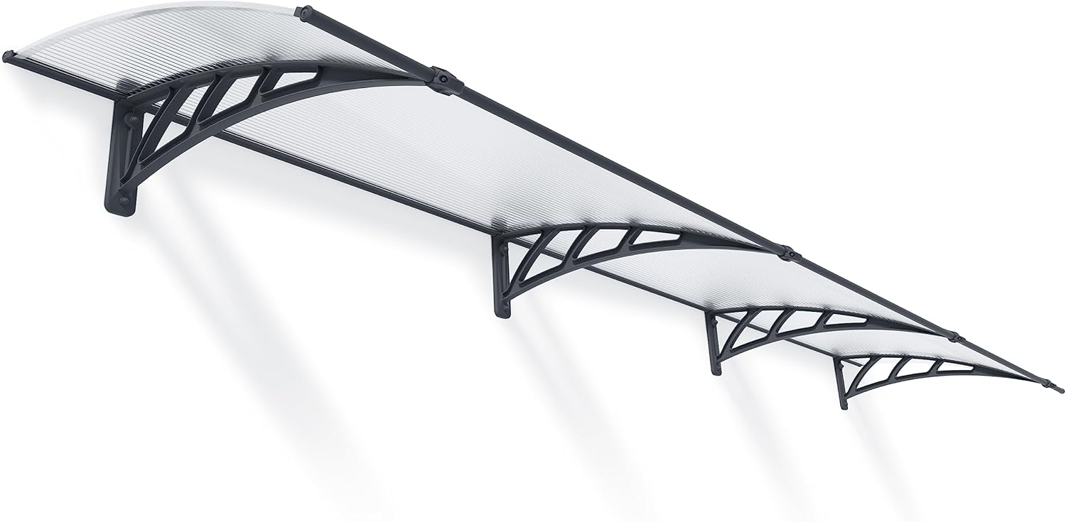 Palram - Canopia Neo 4050-13' x 3' Window & Door Awning for Door Entrance, High-End Polycarbonate Patio Canopy with Clear Panels, UV Protection, Modern Gray Metal Frame, Weather Resistant Overhang
