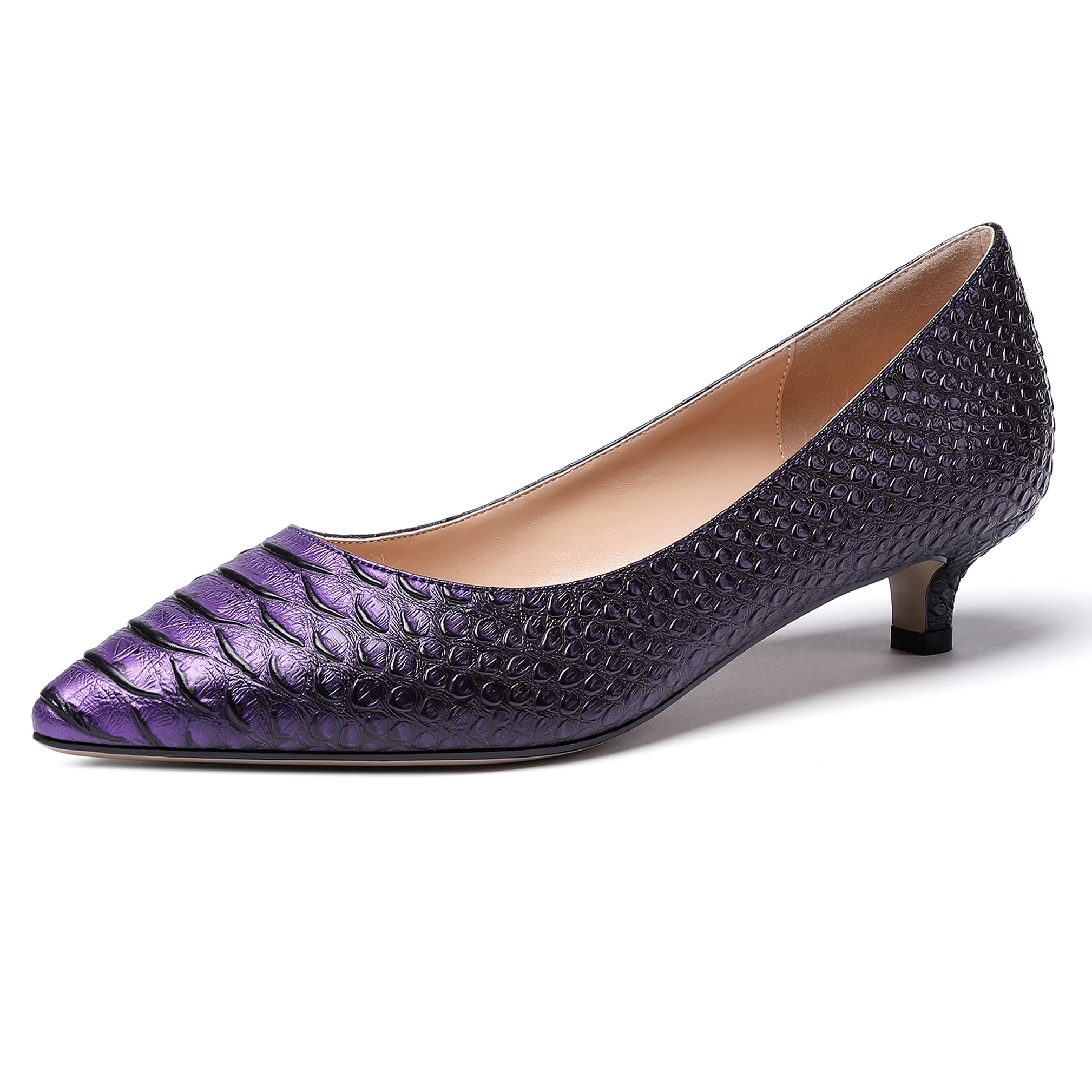 WAYDERNS Womens Office Dress Patent Slip On Pointed Toe Kitten Low Heel Pumps Shoes 1.5 Inch