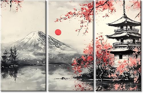Rebotipy 3 Pieces Wall Art Mount Fuji Canvas Paintings Home Decor Temples in Jap