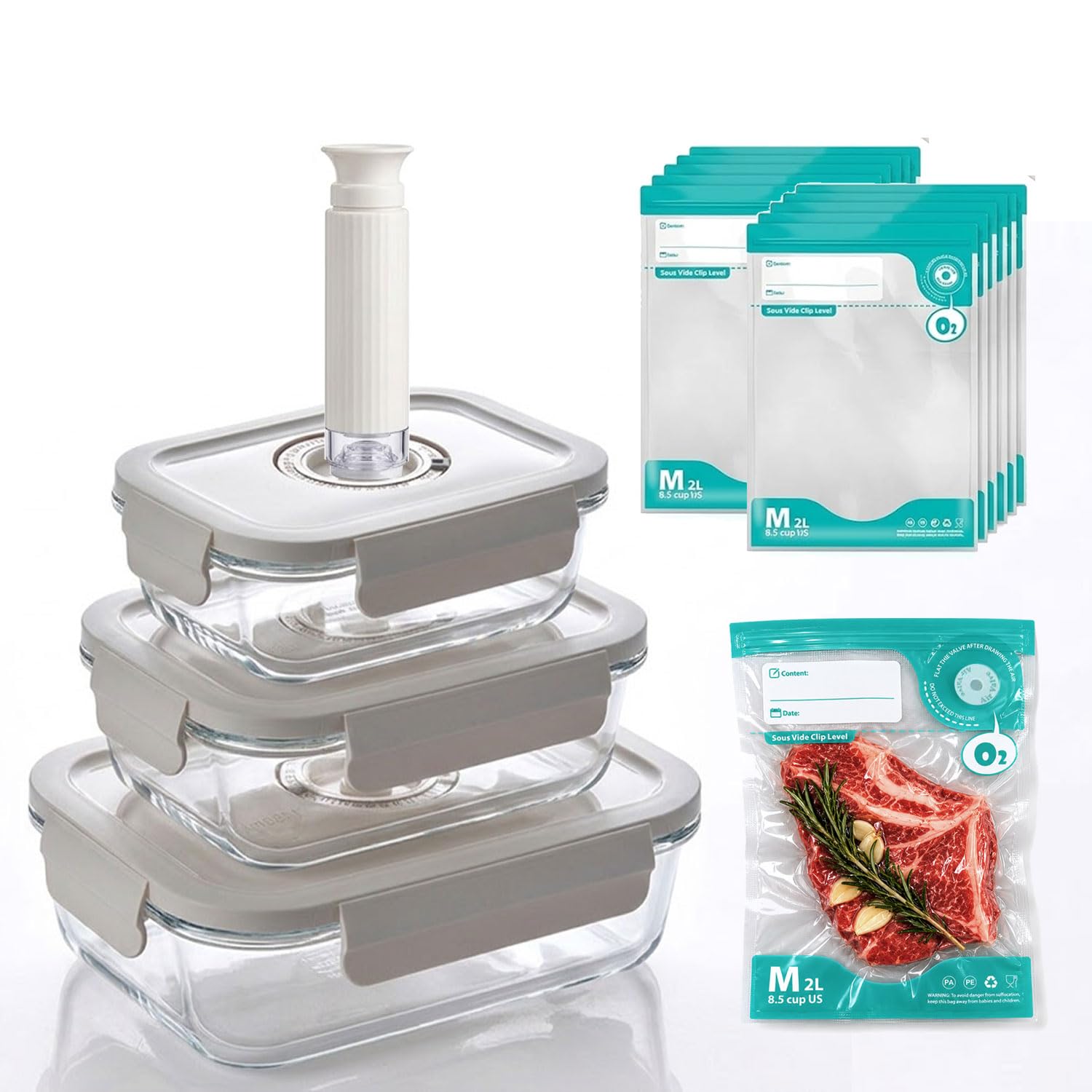 Amazon.com: 3-Piece Rectangle Glass Vacuum Food Storage Containers