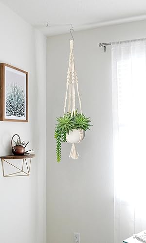 Miniatura 3 de Briful Suculentas artificiales colgantes en maceta de cerámica de 29.5 pulgadas, cadena falsa de perlas colgantes con maceta de macramé colgante