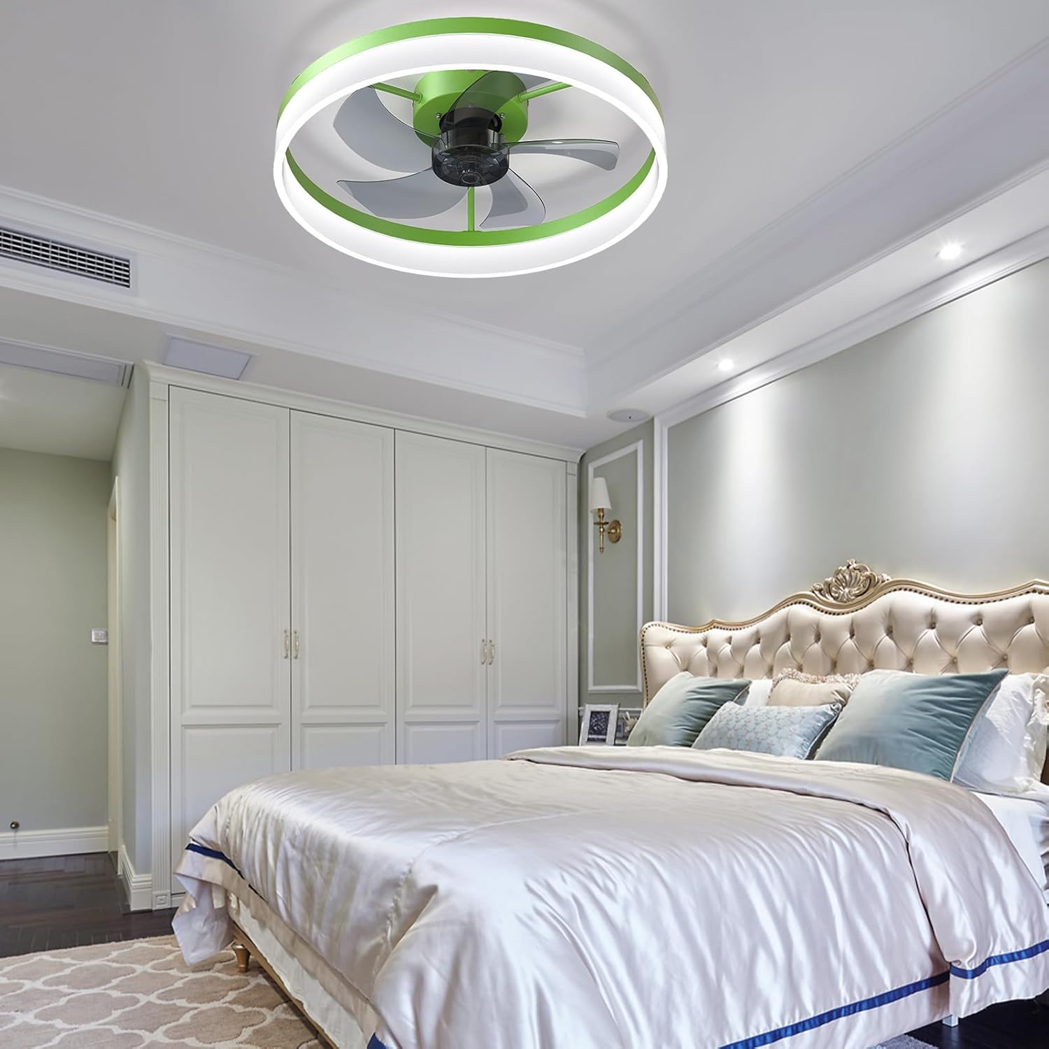 Ceiling Fans with Lights Dimmable LED Embedded Installation of Thin Modern Ceiling Fans(Green), Environmentally Friendly, Easy to Clean