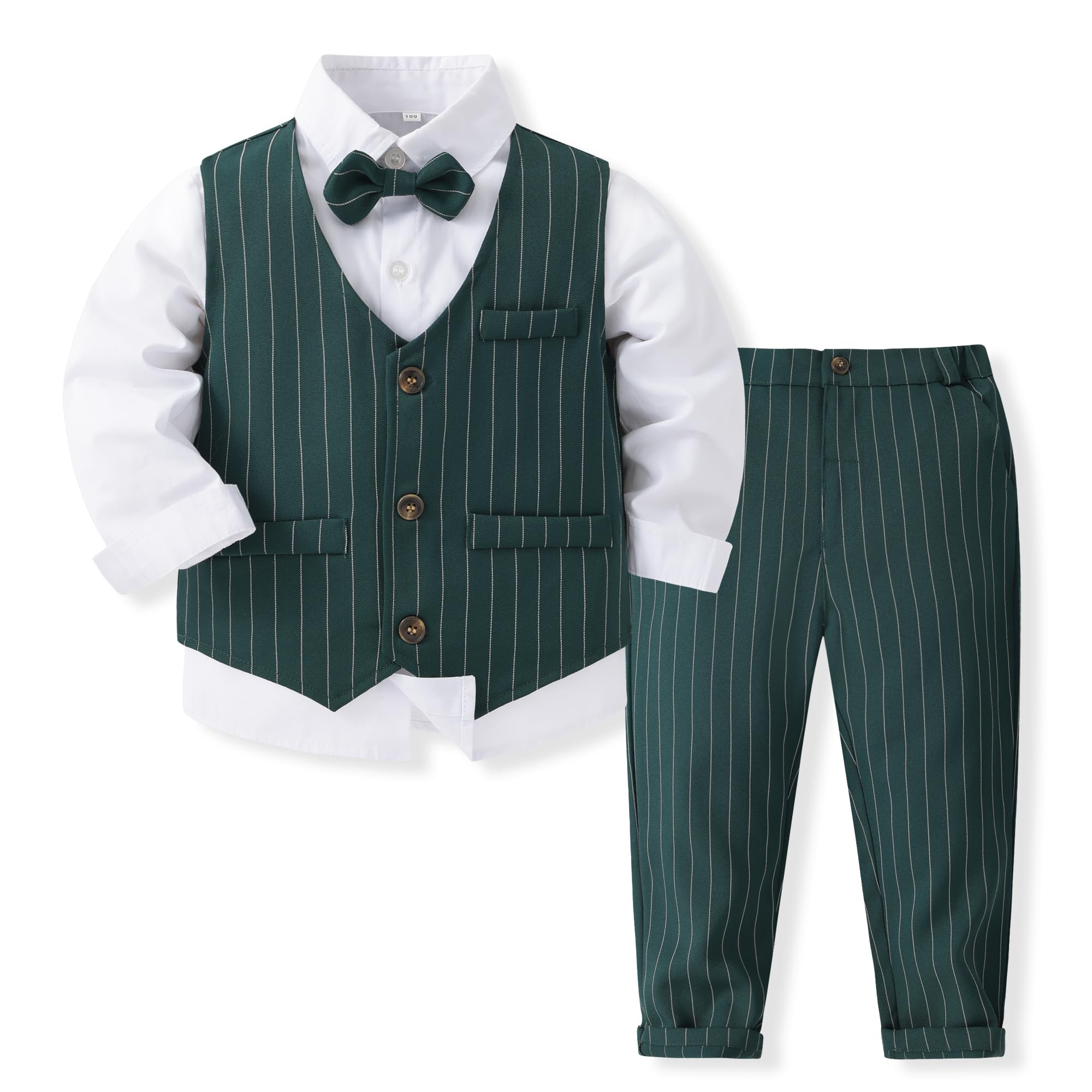Kimocat Boys 3Pcs Clothing Sets Elegant Long Sleeve Shirts + Vest with Flower+Pants Party Suit
