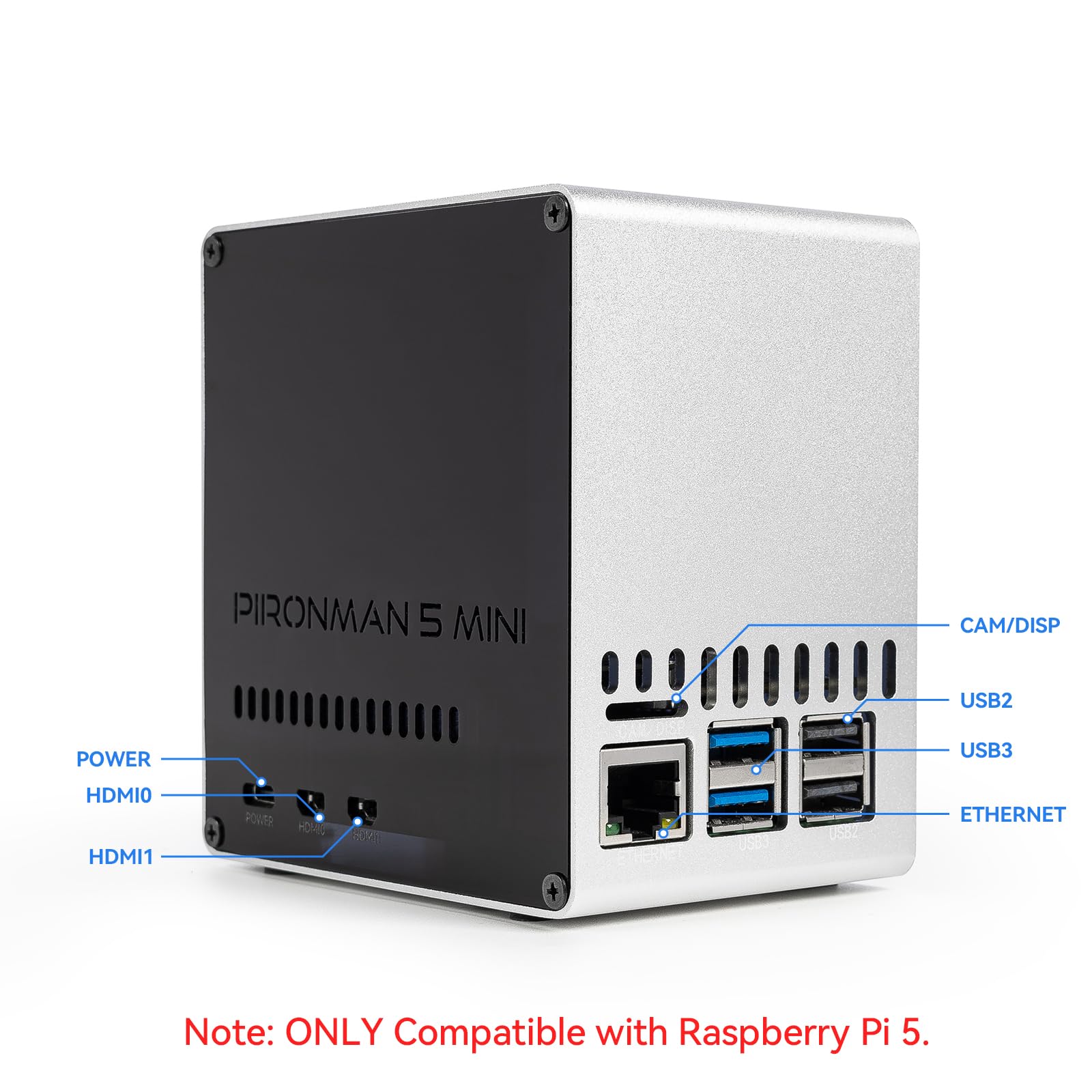 Pironman 5-Mini NVMe M.2 SSD PCIe Mini PC Case para Raspberry Pi 5 2/