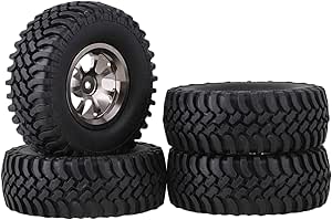 Mxfans ４個入れアルミ合金　7スポークホイールリム＋ブラック シミュレーションゴムタイヤ RC 1:10 ロッククローラークライミングのため (グレー)