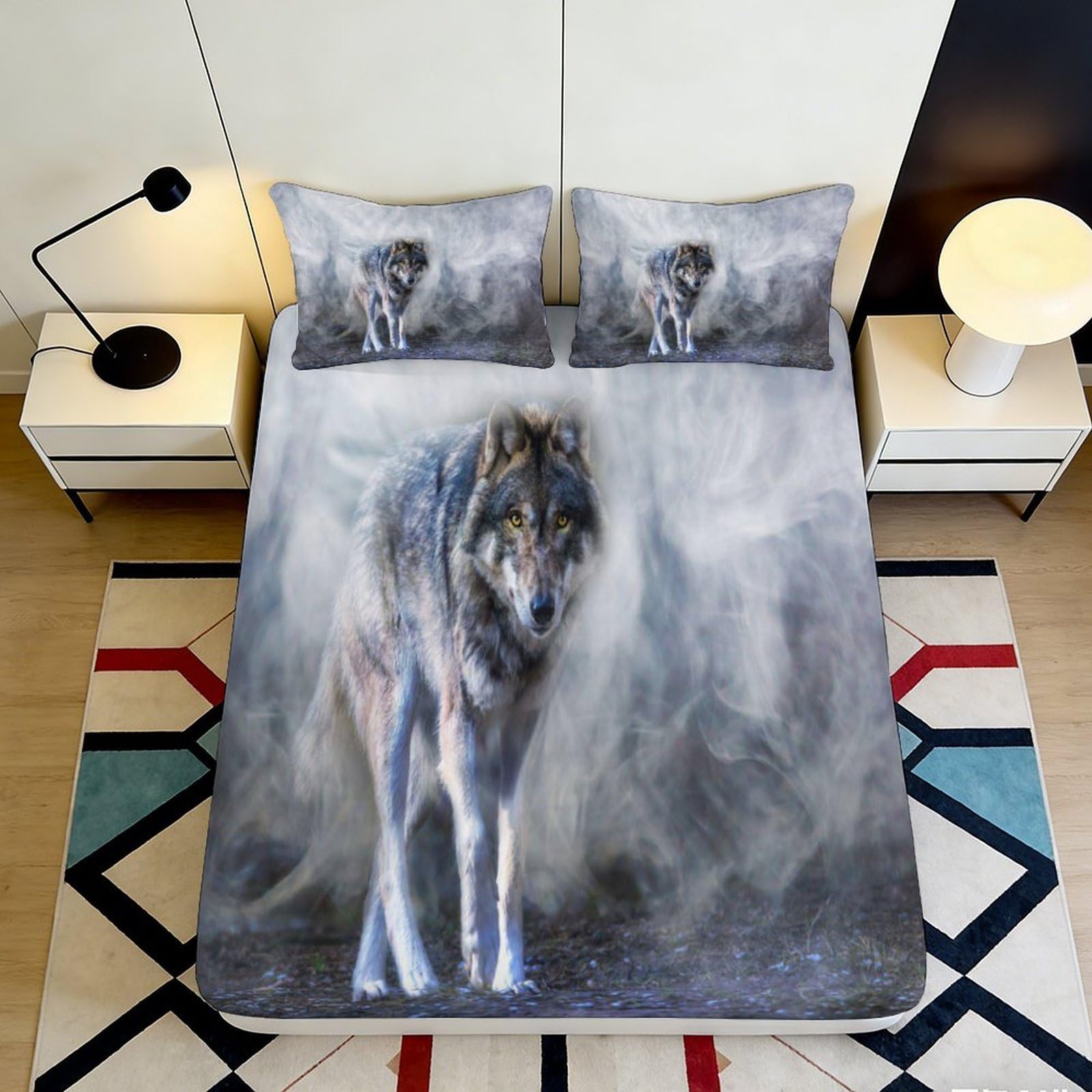 Jqzkxnhpbr Style-7 3D Printed Wolf Mist Fitted Sheet Microfiber Soft Mattress Cover For Bedroom Guestroom Dorm Decor Easy Care 90X200x25cm