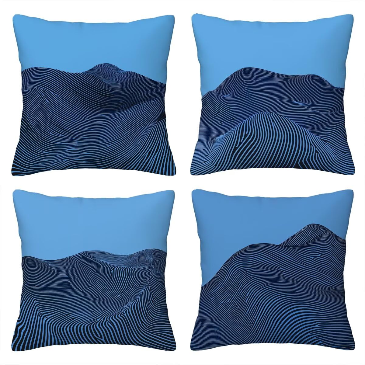 Zestaw 4 poszewek na poduszki 65 x 65 cm, niebieskie, dekoracyjne poszewki na poduszki, abstrakcyjne, dekoracyjne, kwadratowe poszewki na poduszki, z niewidocznym zamkiem błyskawicznym, do