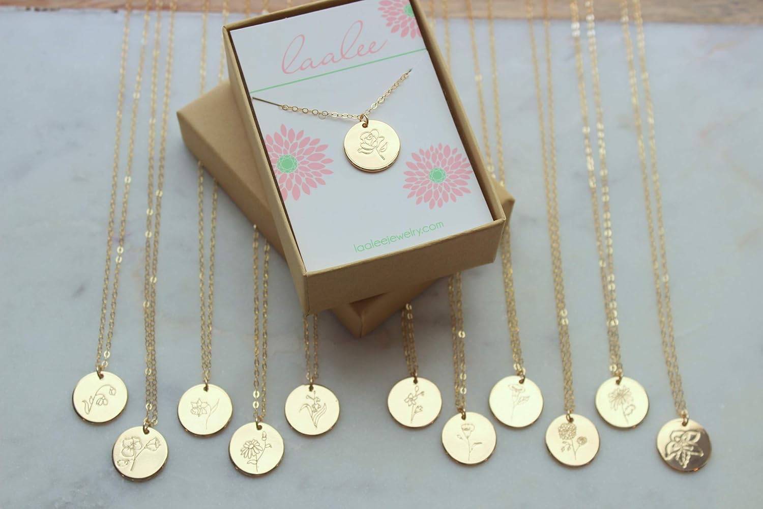 Gold Birth Flower Necklace, Birth Flower Jewelry, Personalized Birthday Gift, Floral Necklace