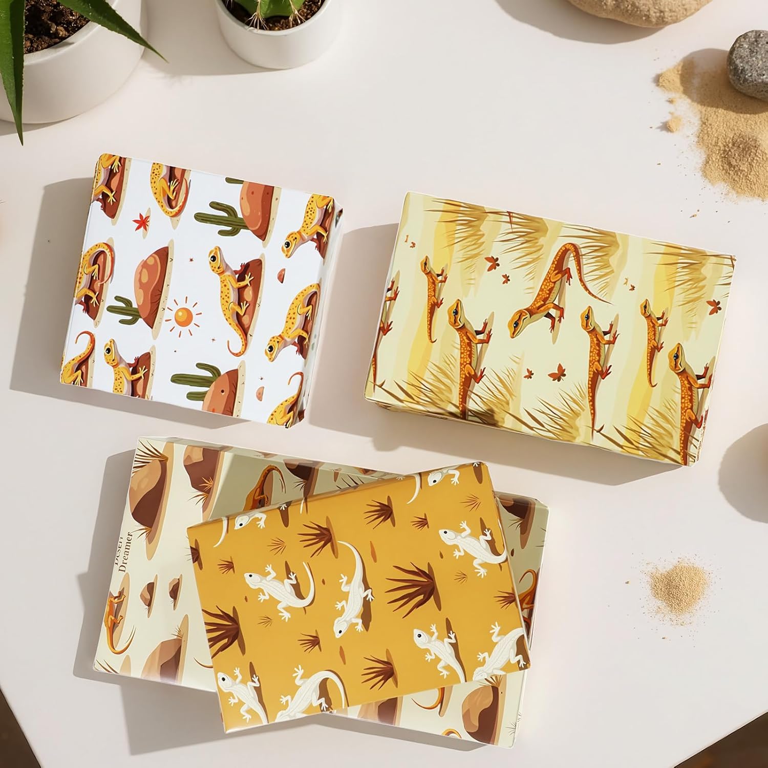 Pineraap Gecko Wrapping Paper 12 Sheets Leopard Gecko Desert Themed Designs Exotic Pet Gift Wrap for Reptile Lovers, Pet Owners, 20"×28" - Image 5