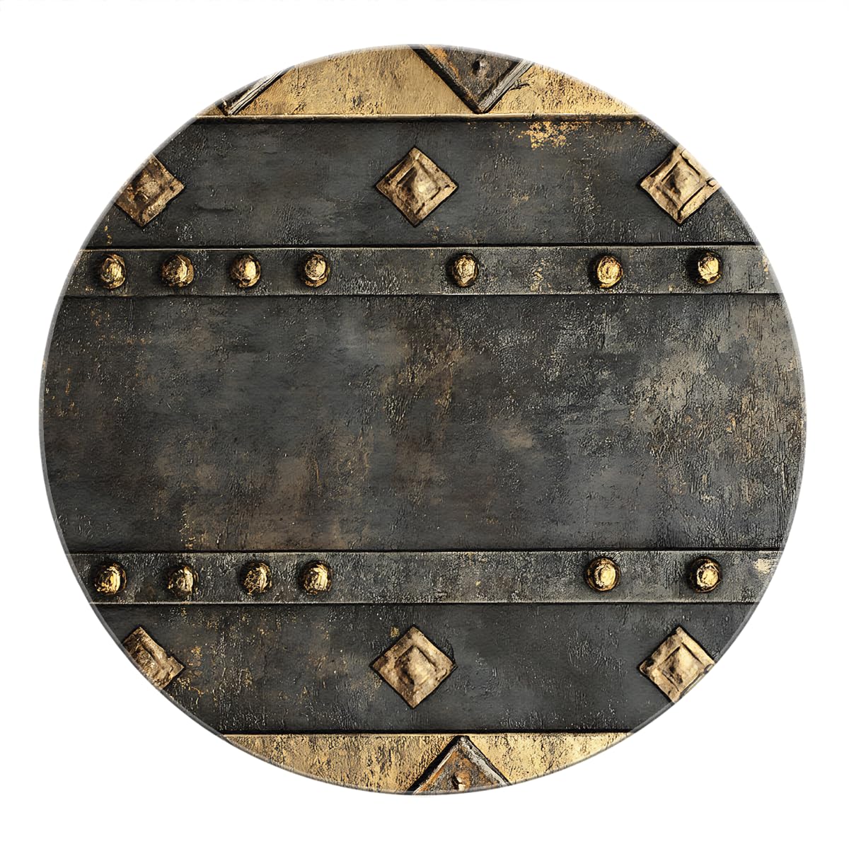 Tapis industriel rond 180 cm avec motif bouclier en métal lourd pour décoration