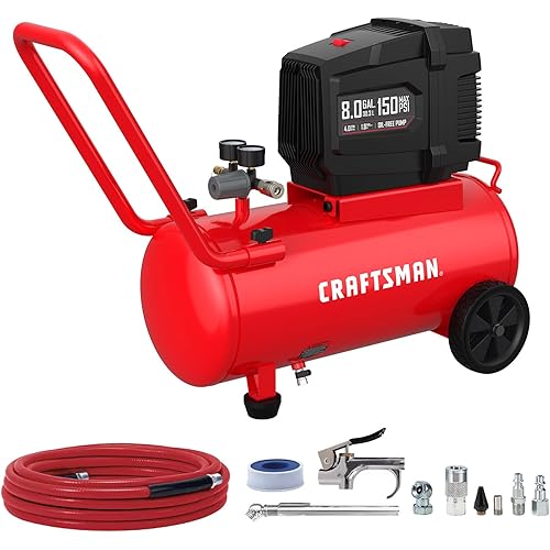 CRAFTSMAN Air Compressor 8 Gallon Oil-Free 1.8 HP Max 150 PSI Horizontal Tank with 10 PCS Accessories