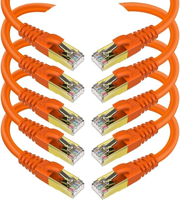 CAT 8 Ethernet Cable Shielded SFTP Internet Network Patch Cord, Heavy Duty High Speed LAN Cables w Gold Plated RJ45 Connector Professional for Router, Modem, Gaming, Xbox (3 Feet, 10 Pack Orange)