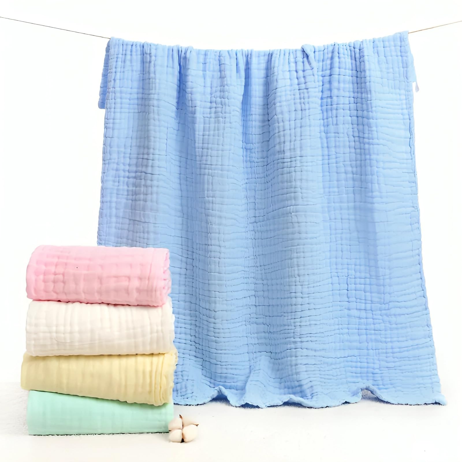 JUST GOODS Organic 100% Cotton Muslin Baby Bath Towel - Super Absorbent, Extra Soft, Eco-Friendly, Multi-Use for Newborns, Infants, Kids Boys & Girls - 105x105 CM 【Multicolour】-picture-18