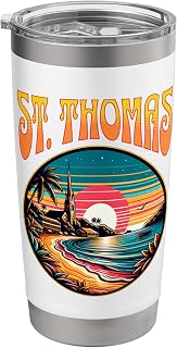 Retro St. Thomas Beach Sunset Tropical Island Travel Stainless Steel Insulated Tumbler