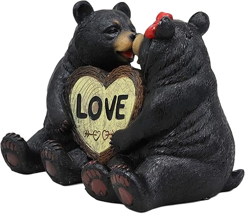 Miniatura 6 de Ebros - Figuras de 2 piezas de 5 pulgadas de alto, diseño de oso negro con texto en inglés "Love is in the Air", para pareja de osos rústicos y