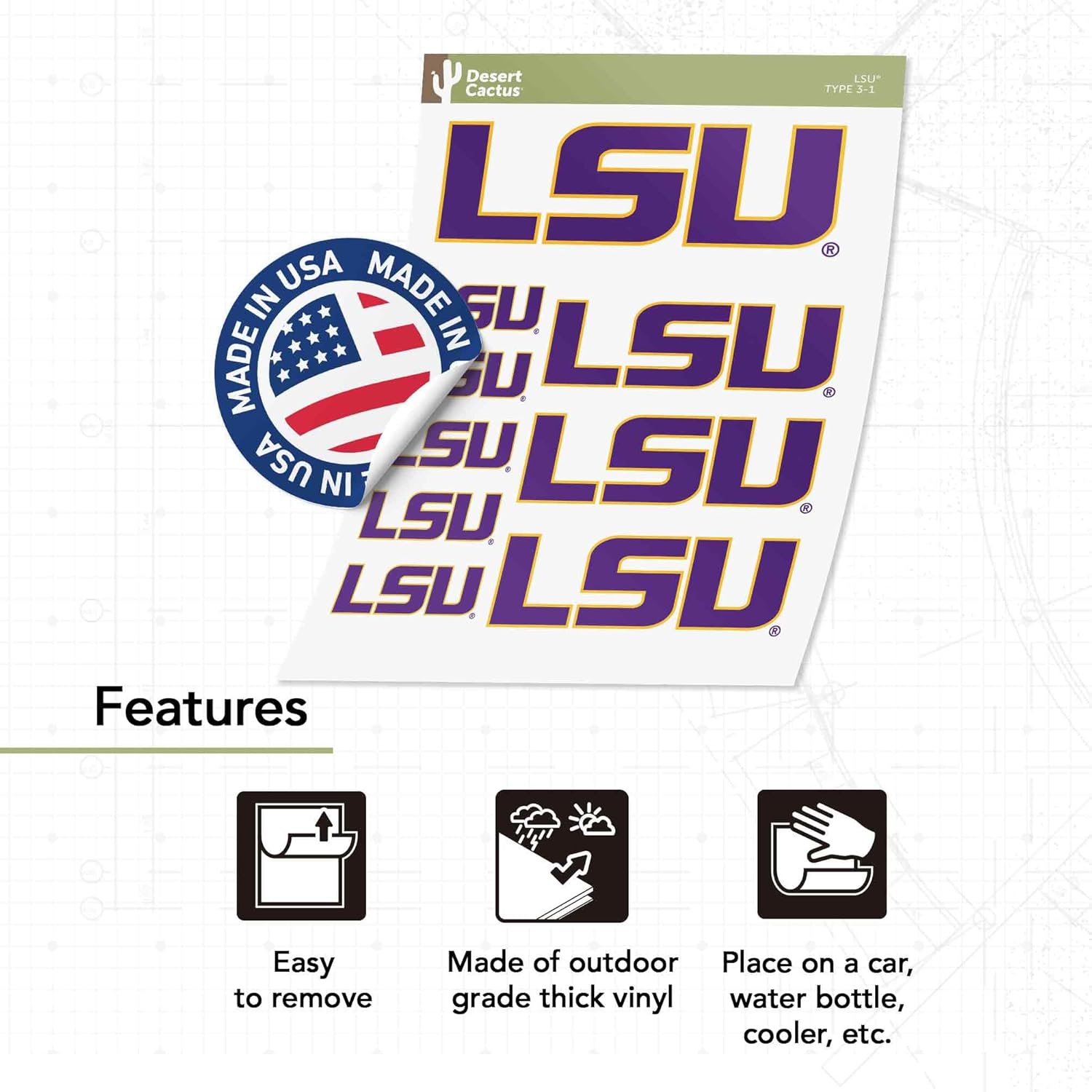 Desert Cactus LSU Sticker Tigers Geaux Louisiana State University Sticker Vinyl Decals Laptop Water Bottle Car Scrapbook T3 (Type 3-1) - Image 4