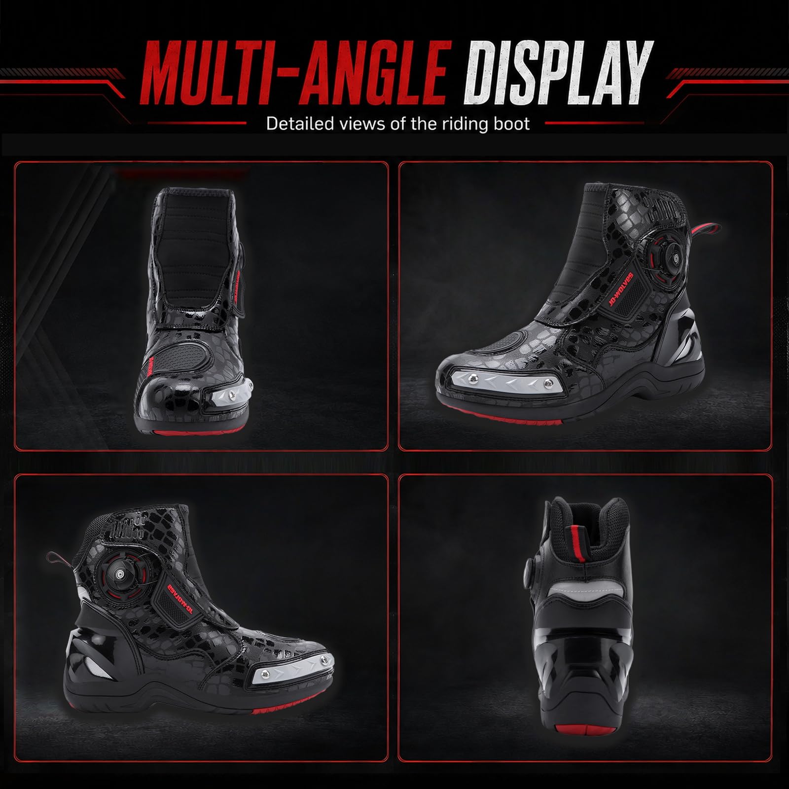 Motorradschuhe für Herren, Motorradstiefel, halbhoher Motorradstiefel | Wasserdichte Atmungsaktive bequem, Schalthebelverstärkung & Fersenreflektor, Knopfschnürsenkel mit Klettabdeckung