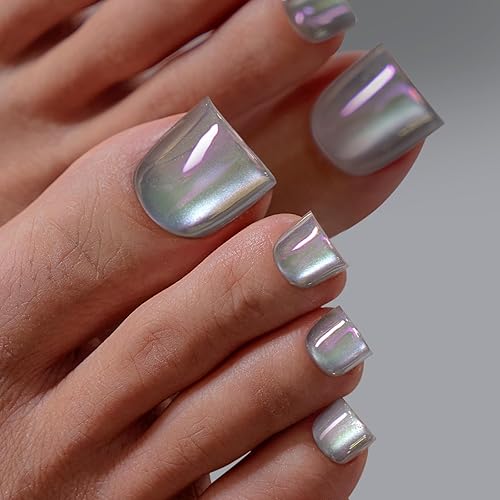 BTArtbox Uñas postizas a presión  Uñas postizas de punta cromada cuadrada real curable por lámpara con pegamento para mujeres, puntas de uñas