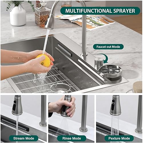 Miniatura 4 de Fregadero de cocina en cascada de 33 pulgadas  Fregadero de cocina inteligente de 33 x 22 pulgadas, estación de trabajo, montaje superior, calibre