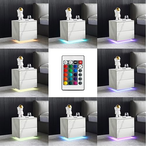 Miniatura 3 de Mesita de noche LED, para dormitorio, sala de estar, mesita de noche moderna con 2 cajones, gran espacio de almacenamiento, mesa auxiliar para