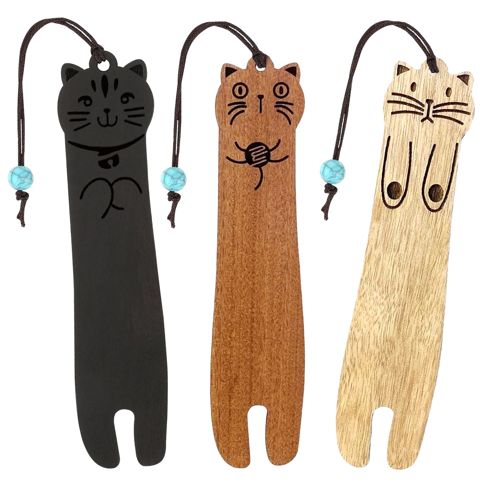 DGUSO 2 Piezas Marcadores de Libros Lindos con Gatos, Marcapaginas Madera, Puntos de Libro Amante de Libros Adecuado Como un Regalo Para el Aprendizaje