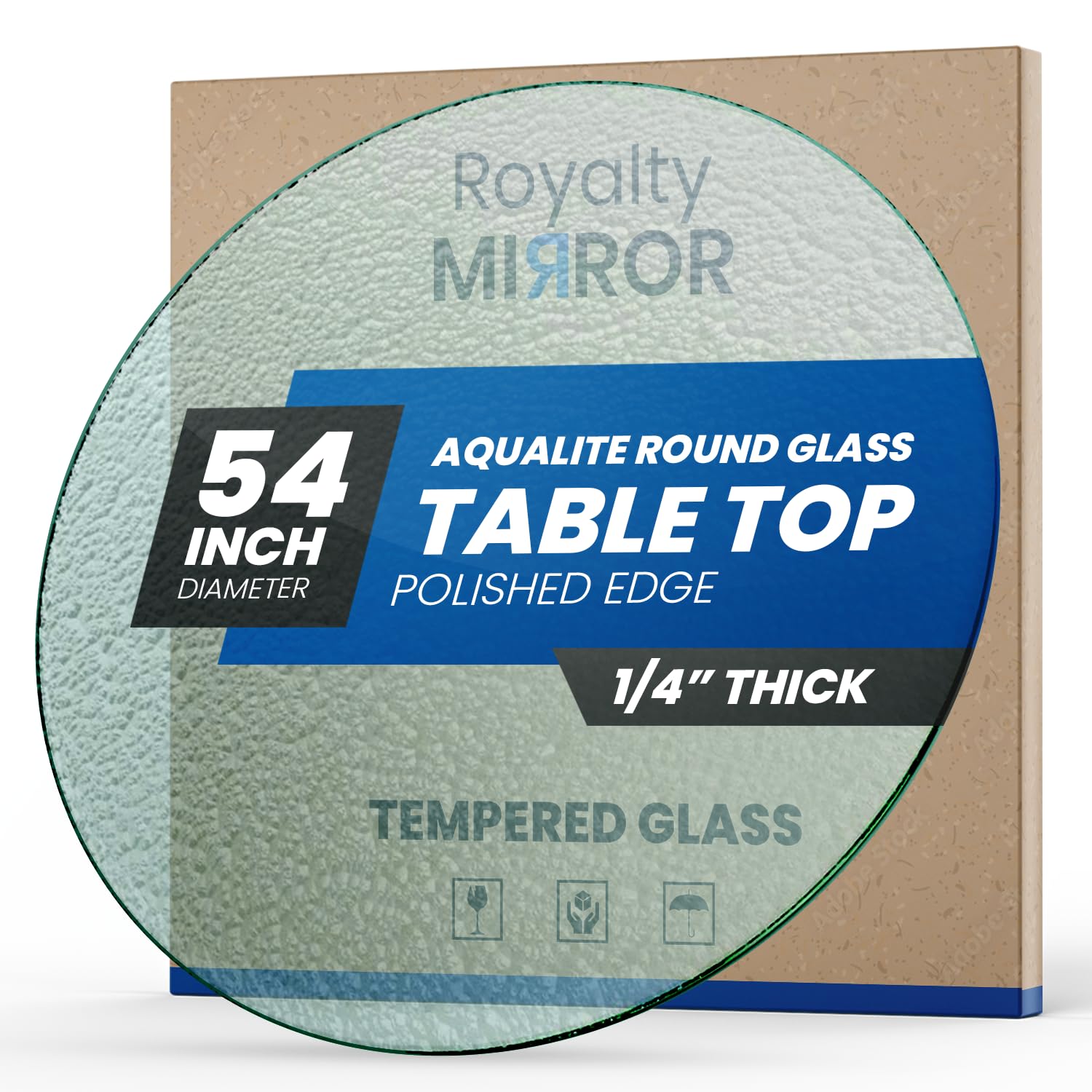 Royalty 54" Inch Round Tempered Glass Table Top – Clear Table Top Glass – Useful for Replacement, Tabletop Protector, Patio, Dining, Coffee, Desks - 1