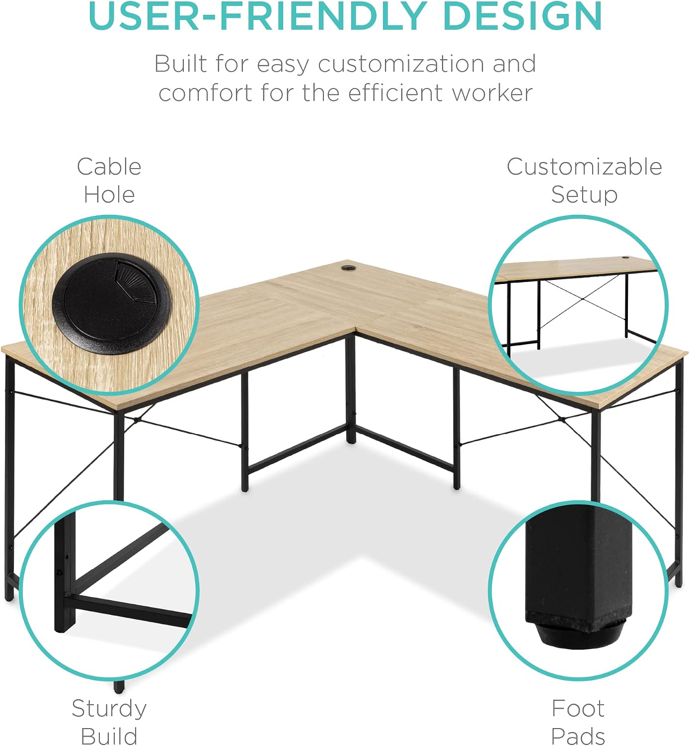 Best Choice Products 94.5in Modular L-Shaped Desk, Corner Computer Workstation, Long 2-Person Study Table for Home, Office w/Adjustable Legs, 200lb Capacity, Customizable Set Up - Oak/Black