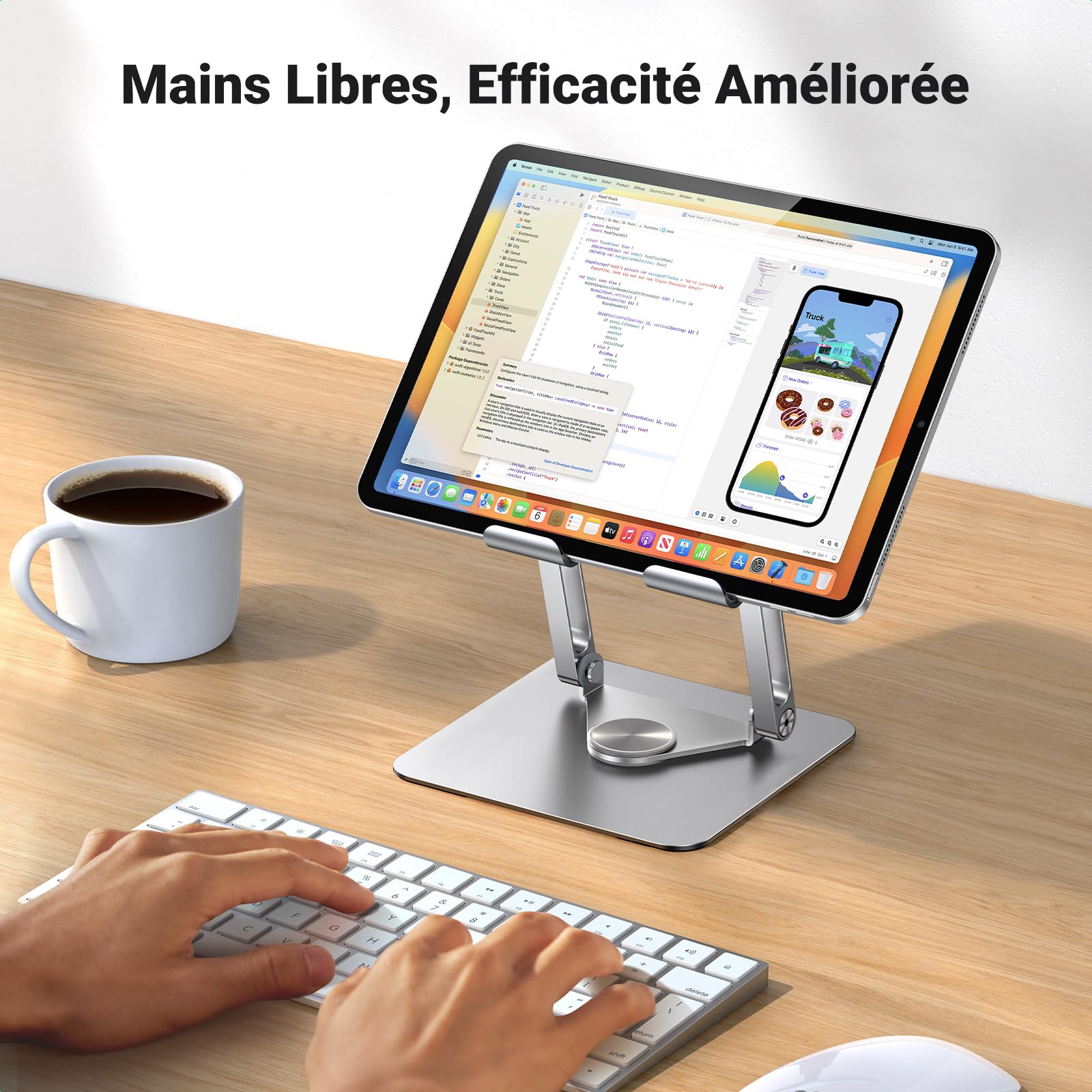 UGREEN Support Tablette Bureau Réglable Base Pivotante à 360 Degrés Pliable Aluminium Compatible avec iPhone 17 Pro Max Air 16 15 14 iPad Pro Air Mini Galaxy Tab A11 S11 Galaxy S25 Ultra S24