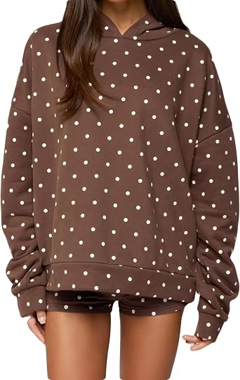 FOMOYUU Women Polka Dot Outfits 2 Piece Long Sleeve Oversized Hoodie and Casual Matching Shorts Y2k Sweatsuits Sweat Set
