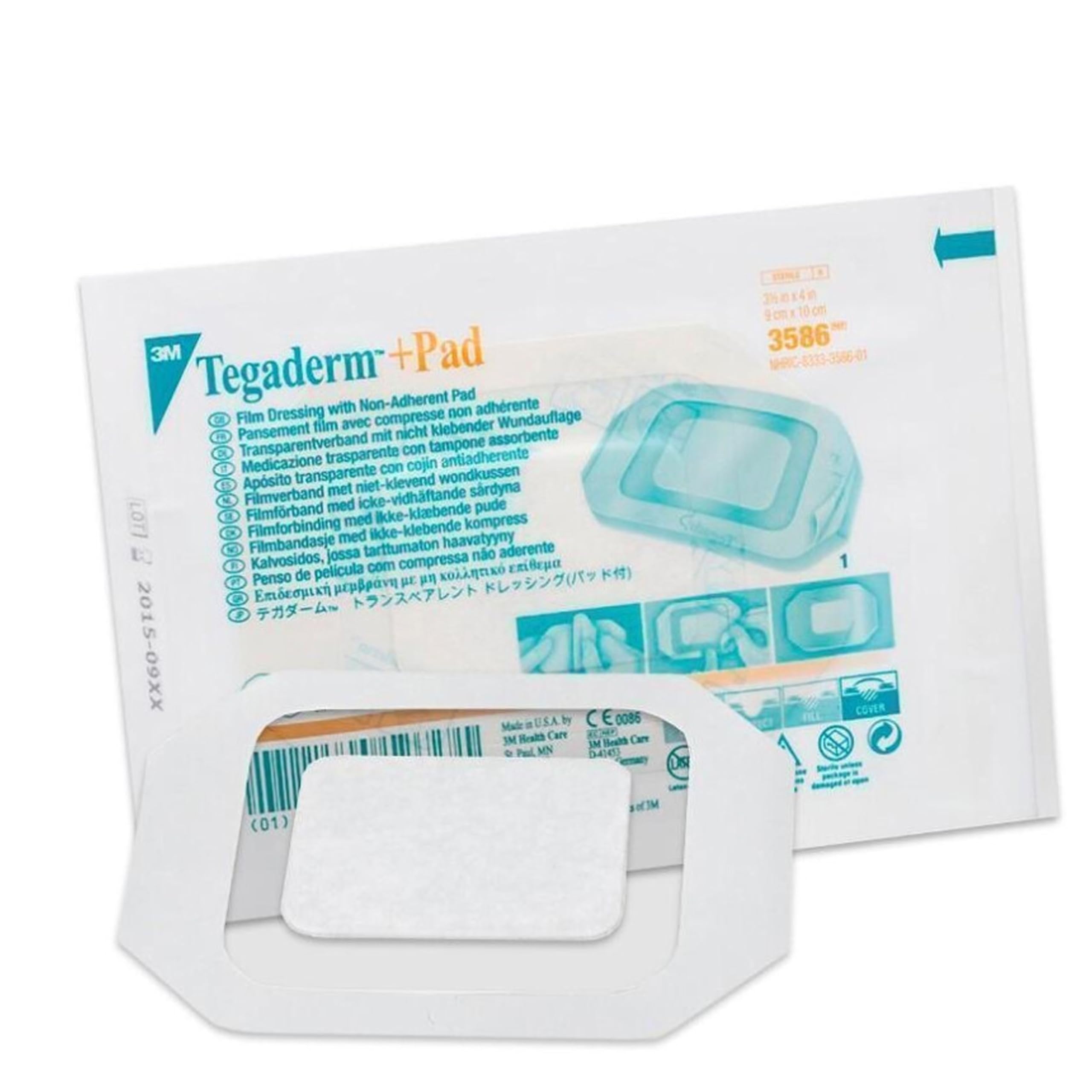 Tegaderm + Pad: Transparent Film Dressing with Pad, 9cm x 20cm, Pack of 25