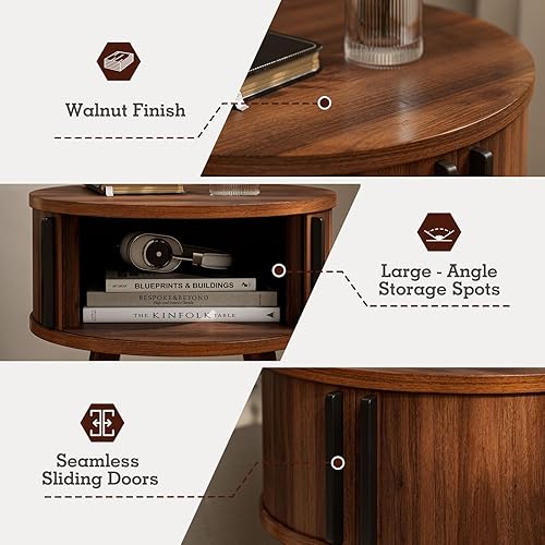 Miniatura 3 de Mesa auxiliar con puerta corredera y armario, mesa auxiliar para sala de estar, mesita de noche para dormitorio, mesita de noche moderna con patas