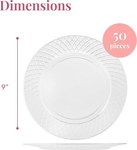 Miniatura 9 de Prestee Platos de plástico transparente, 150 unidades de platos duros desechables de 9 pulgadas para fiestas, elegantes pasteles, postres,