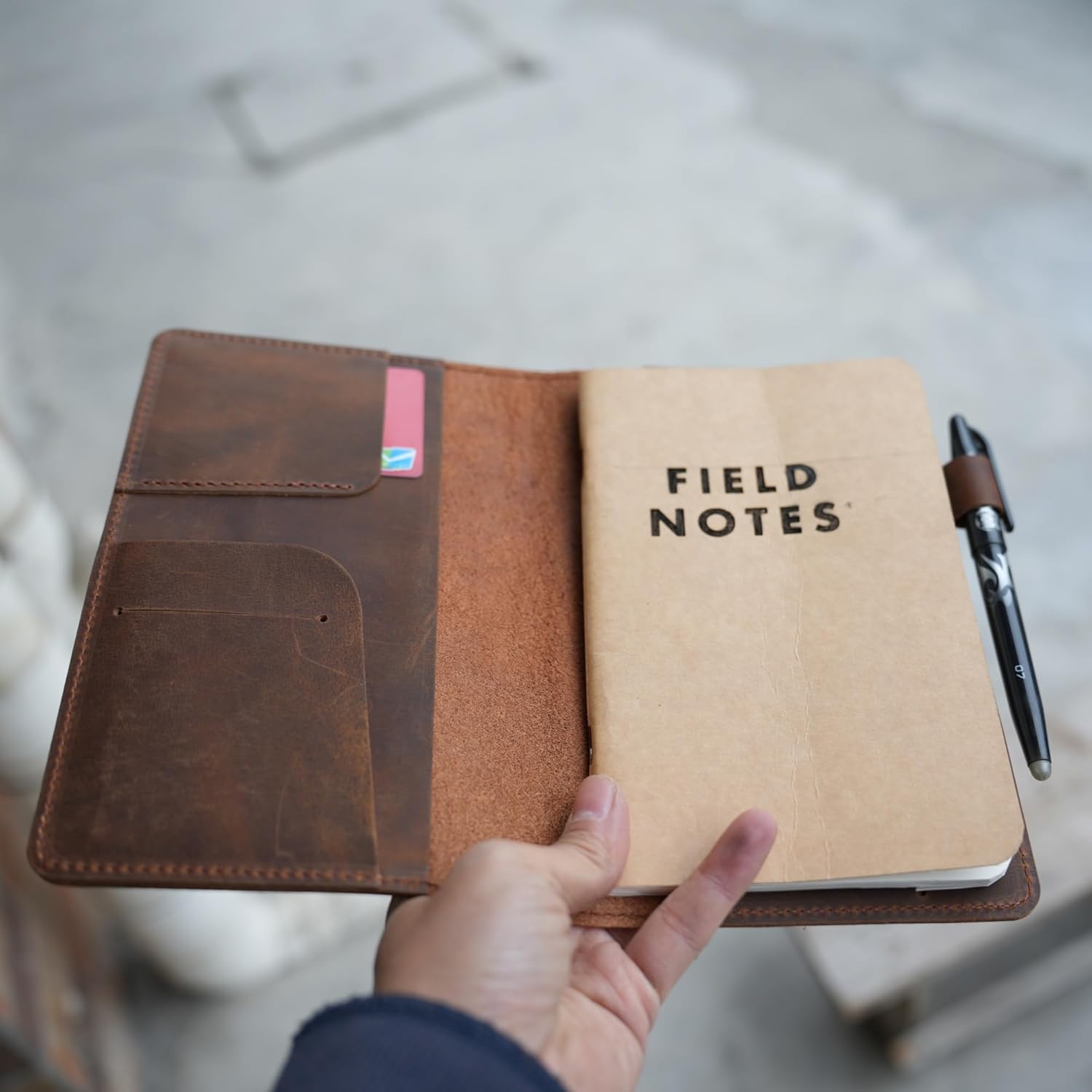 Distressed Genuine Leather Notepad Cover for Field Notes Black Memo Books 4.75" X 7.5" Spiral NotebookBound 56-Week Planner Pitch Black Notebooks Gaming Journals 5E Character Brown