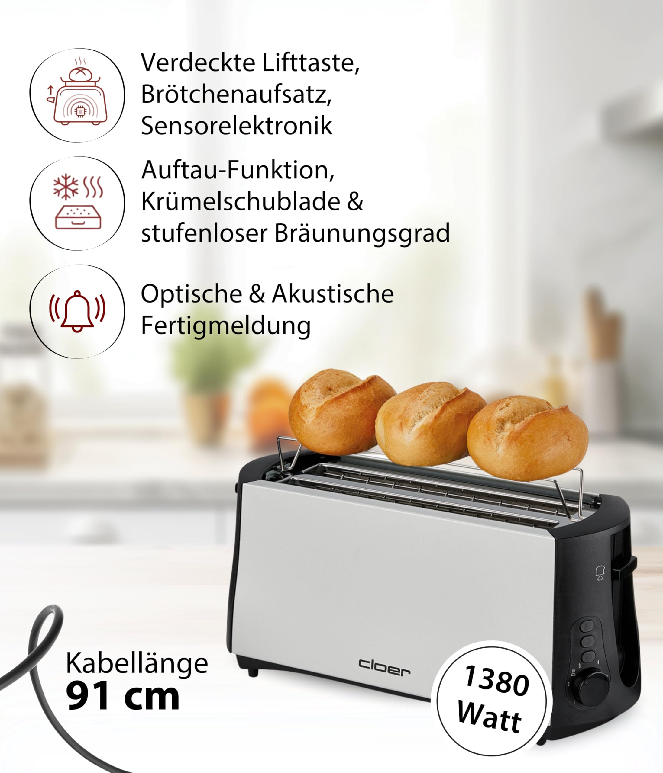 Cloer 3710 Langschlitztoaster für 4 Toastscheiben – Bild 2