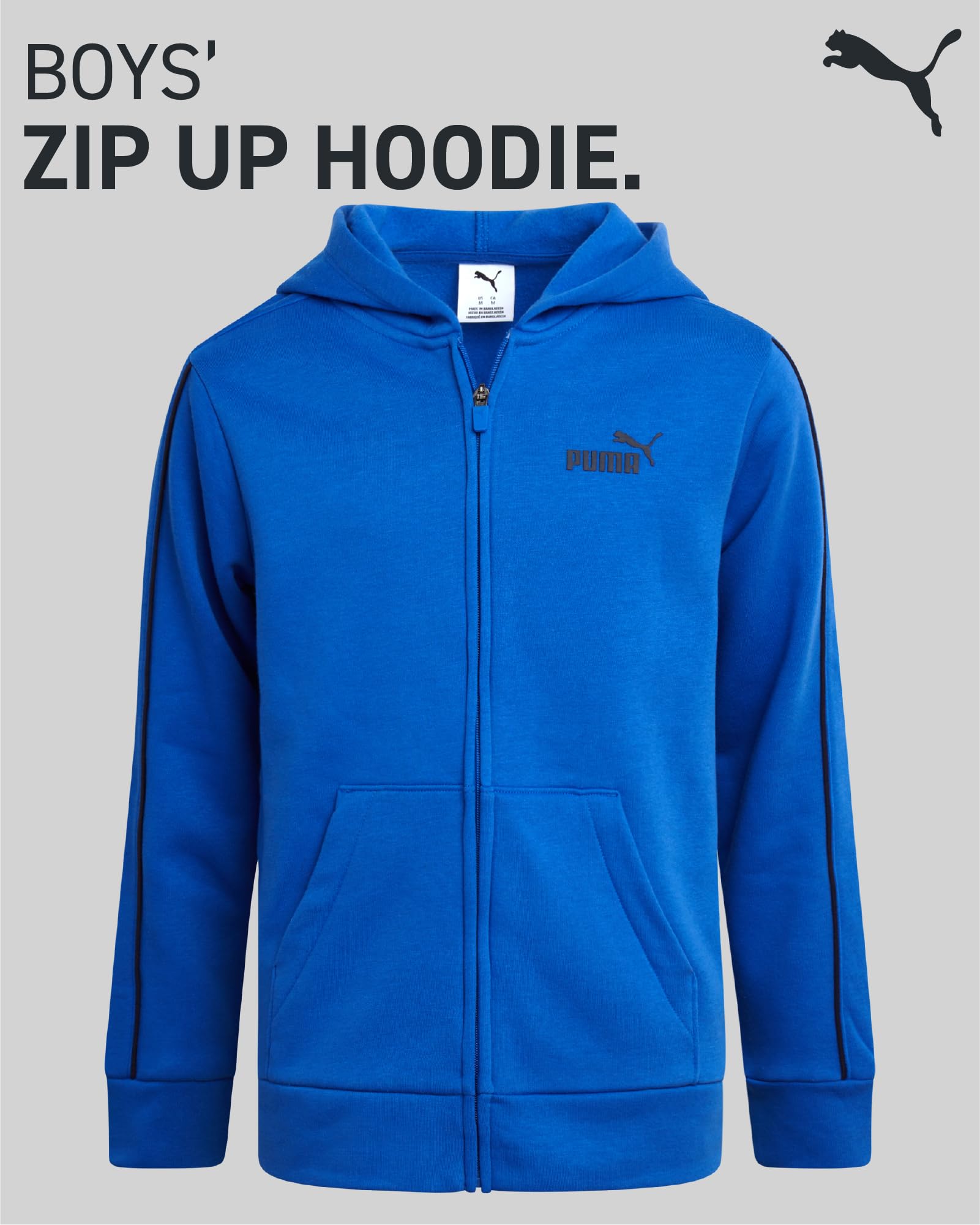 PUMA Felpa con cappuccio con zip per ragazzi, in pile, comoda e performante, con cerniera, per ragazzi – Felpa sportiva per sport e uso quotidiano