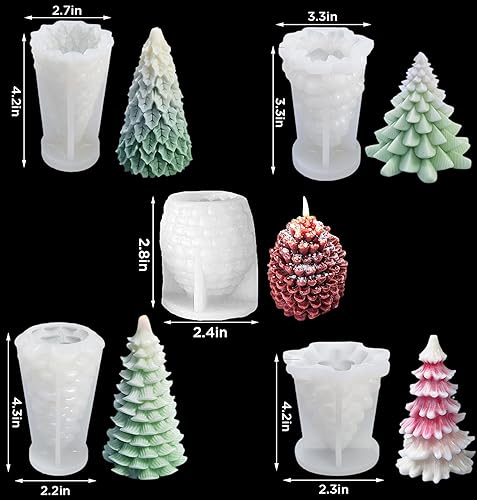 Miniatura 2 de 5 moldes de silicona de Navidad, 4 moldes de silicona para velas de árbol de Navidad y cono de pino, molde en forma de tema de Navidad para velas de