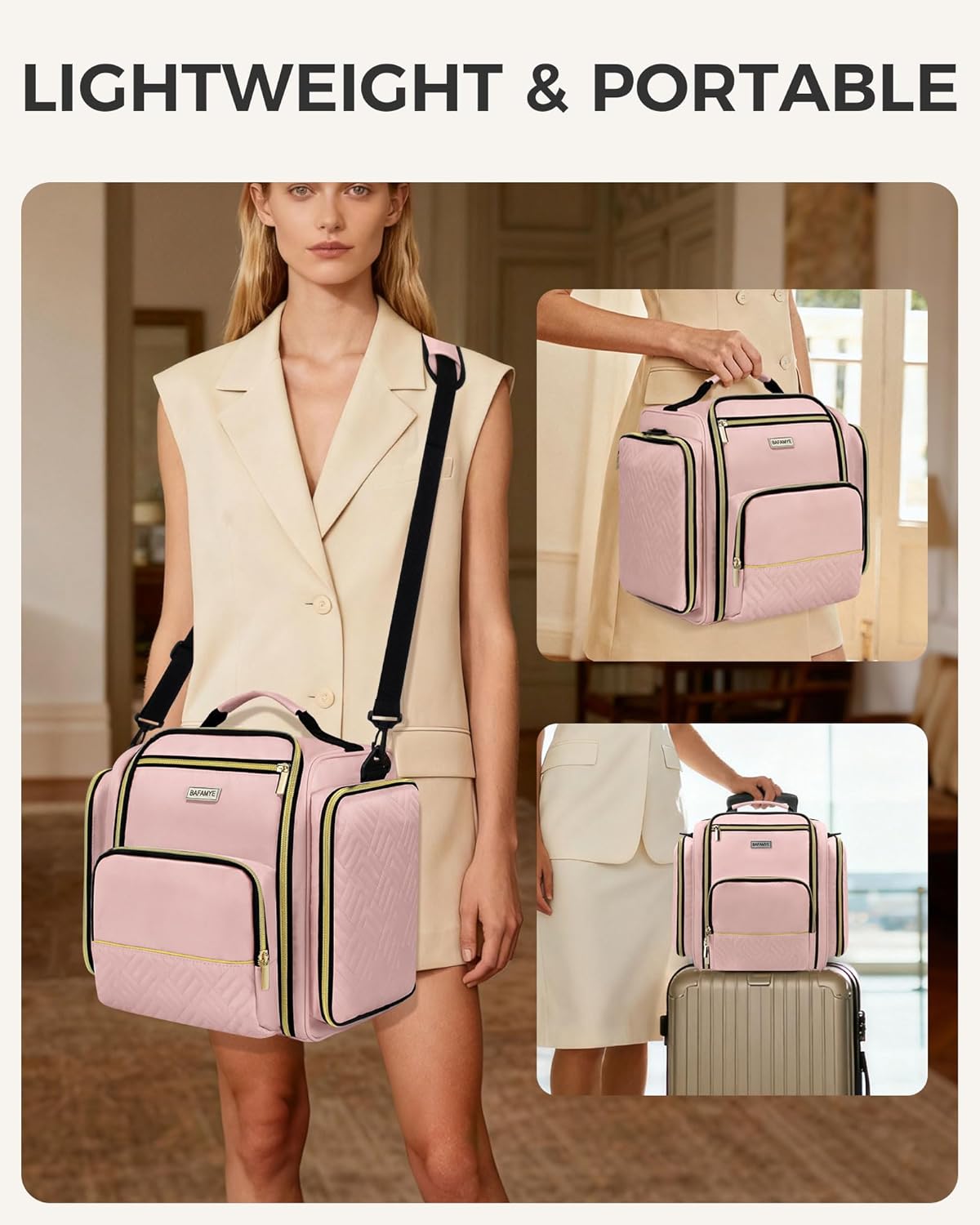 Large Travel Makeup Bag - Cosmetic Organizer with 4 Removable Inner Pockets, Multi-functional Toiletry Bag for Accessories & Brushes, Women's Beauty Case, Pink