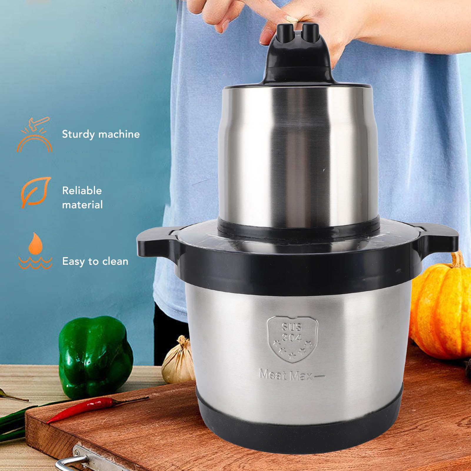 Hachoir Électrique 2L 400W – Robot Culinaire 3 Vitesses, 2 Bols + 2 Jeux De Lames – Viande, Légumes, Fruits, Noix