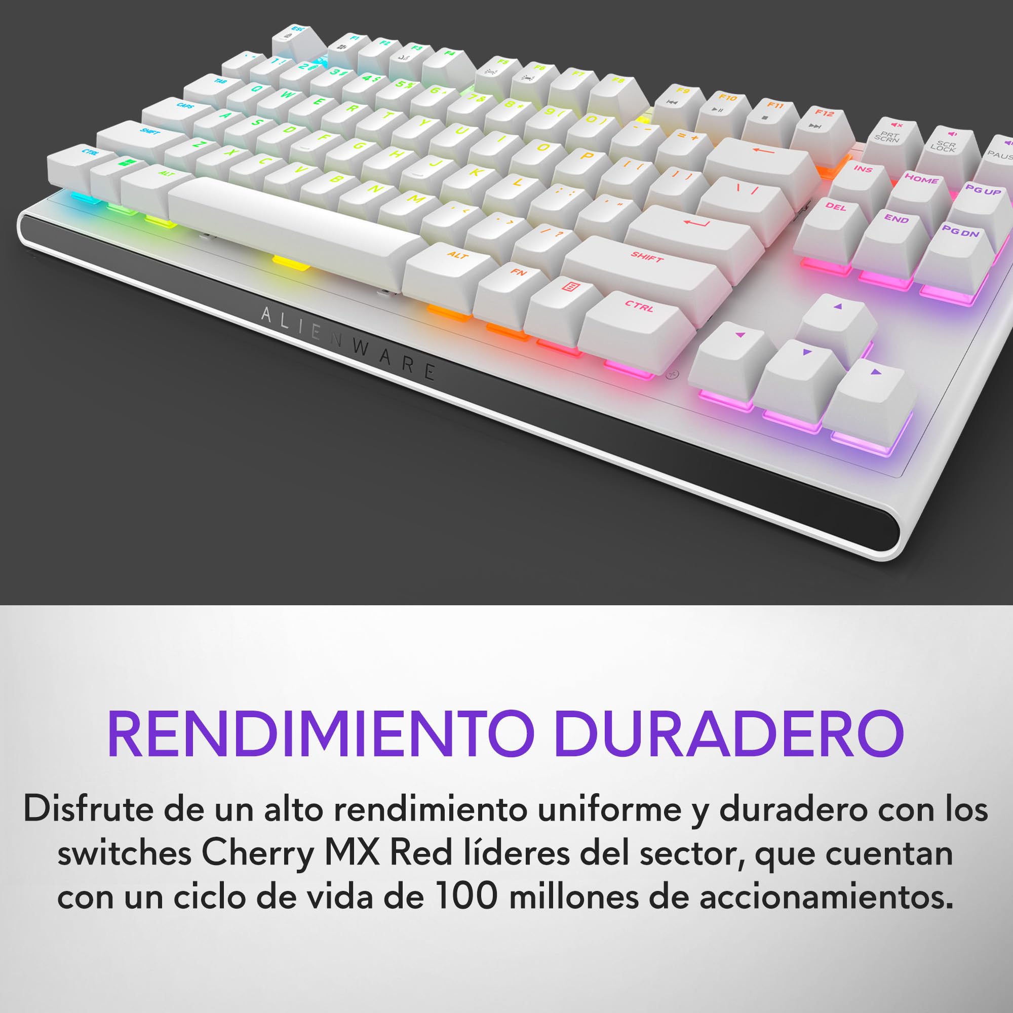 Alienware AW420K Teclado Gaming sin Teclado Numérico, Diseño Compacto, Switches CHERRY MX Red, USB, Anti-Ghosting, N-Key Rollover, Retroiluminación AlienFX RGB, Teclado Español - Lunar Light
