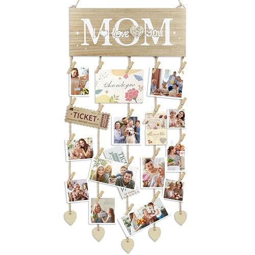 Gift for Mom, Hanging Wooden Picture Frame Photo Holder, Wall