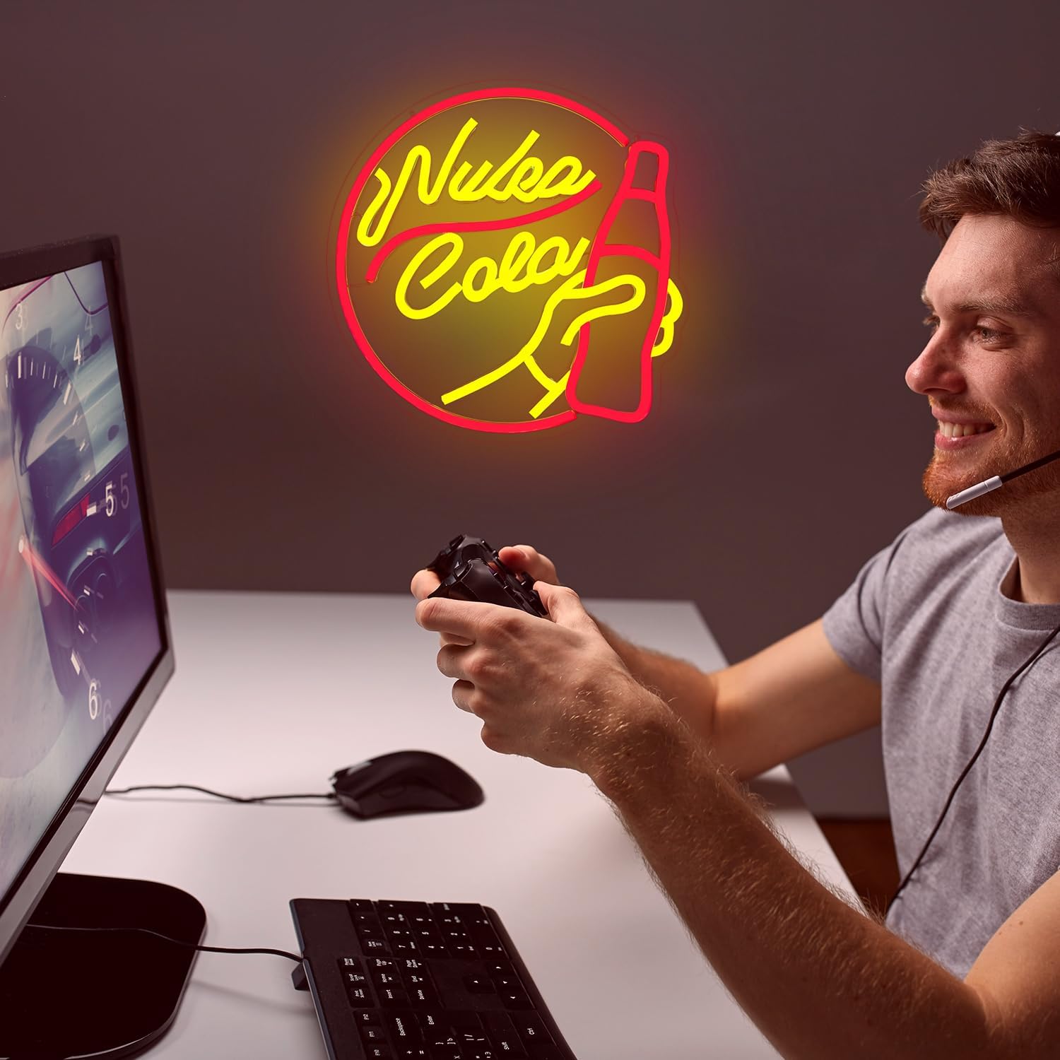 Nuka Cola Neon Signs Game LED Signs for Wall Decor Dimmable Neon Light Up Signs for Gamer Room Bedroom Man Cave Neon Wall Sign Hanging Decor Light