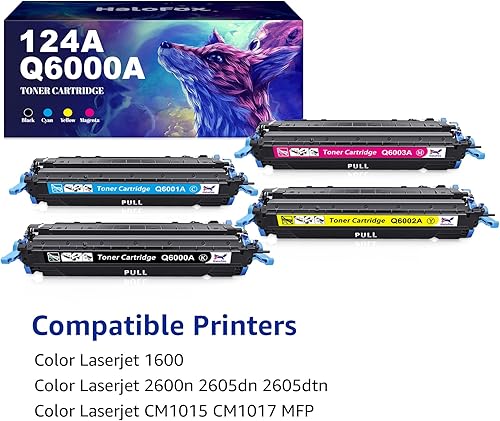 Miniatura 2 de HaloFox Cartucho de tóner remanufacturado de repuesto para HP 124A 124 Q6000A Q6001A Q6002A Q6003A para impresora HP Color Laserjet 2600n 2600 1600