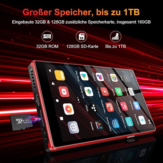 160 GB MP3 Player with Bluetooth and WiFi Oilsky 5 Inch HD MP4 Player with Spotify Audible Amazon Music Deezer Music Player Android 13 with Touchscreen and Speaker