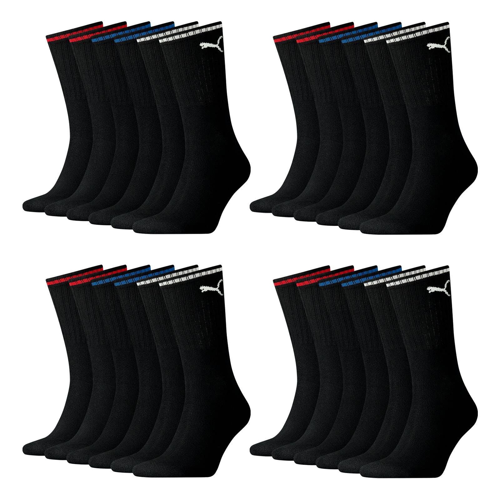 PUMA 12 Paar Crew Socks Stripe Sport Tennis Socks Gr. 35-49 Unisex