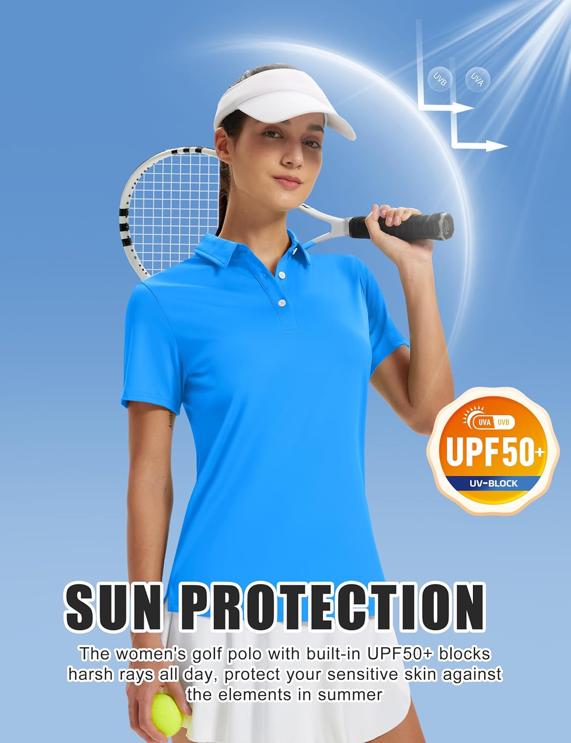 TACVASEN Women's Polo Shirts Short Sleeve Golf Shirt Quick Dry UPF 50+ Sun Protection Lightweight Tennis Shirts 3 Buttons