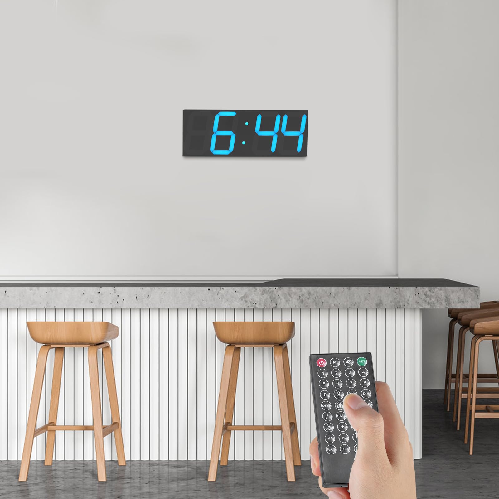 Orologio digitale a LED da parete, con telecomando, conto alla rovescia, timer, 142 LED, perle blu, 45 x 16 cm, per soggiorno e ufficio