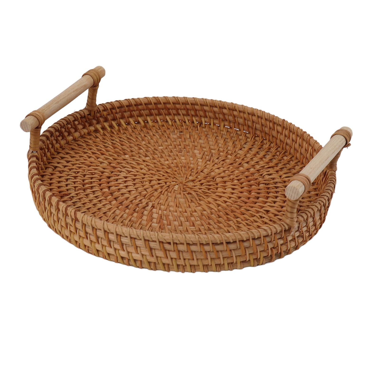 WEKONUMEX Food Serving Tray, Woven Round Rattan Serving Tray With Handles 3 Sizes For Snacks Fruits Bread Tea